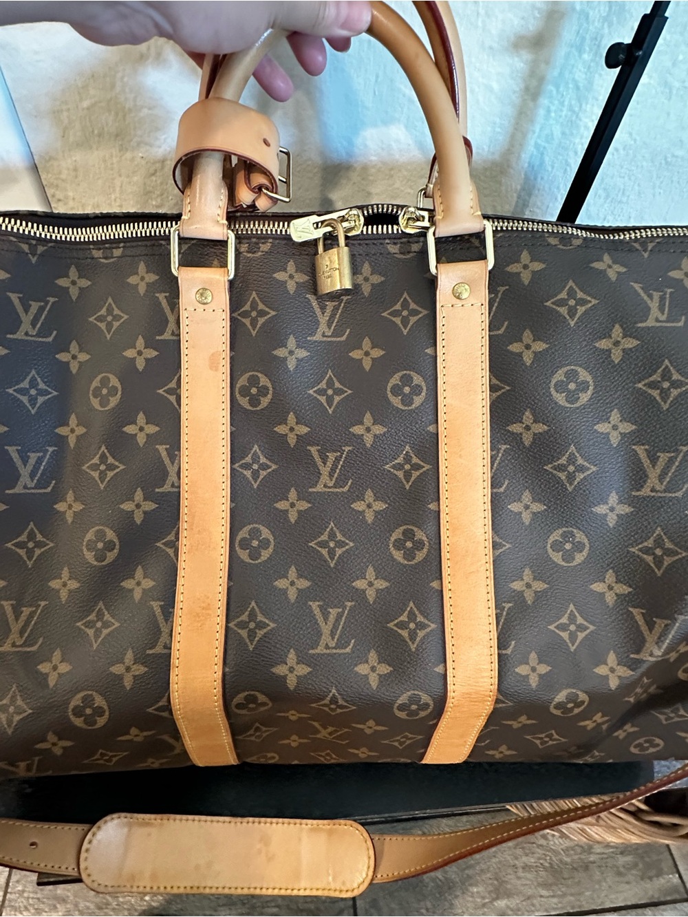 Authentic Louis Vuitton Brown Monogram Duffel with Tan Leather Trims size 55 - Picture 14 of 16